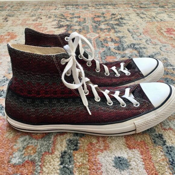 CONVERSE Red Black Gray SW Blanket Weave High Hi Top Shoes Men's 12 Women's 14 T - Picture 4 of 9